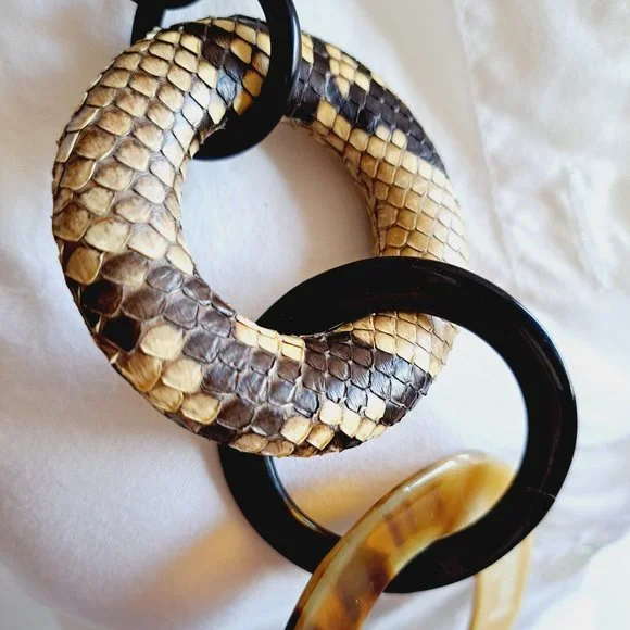 AMLE Italian Python Snakeskin Long Chain Horn Necklace - Picture 4 of 16